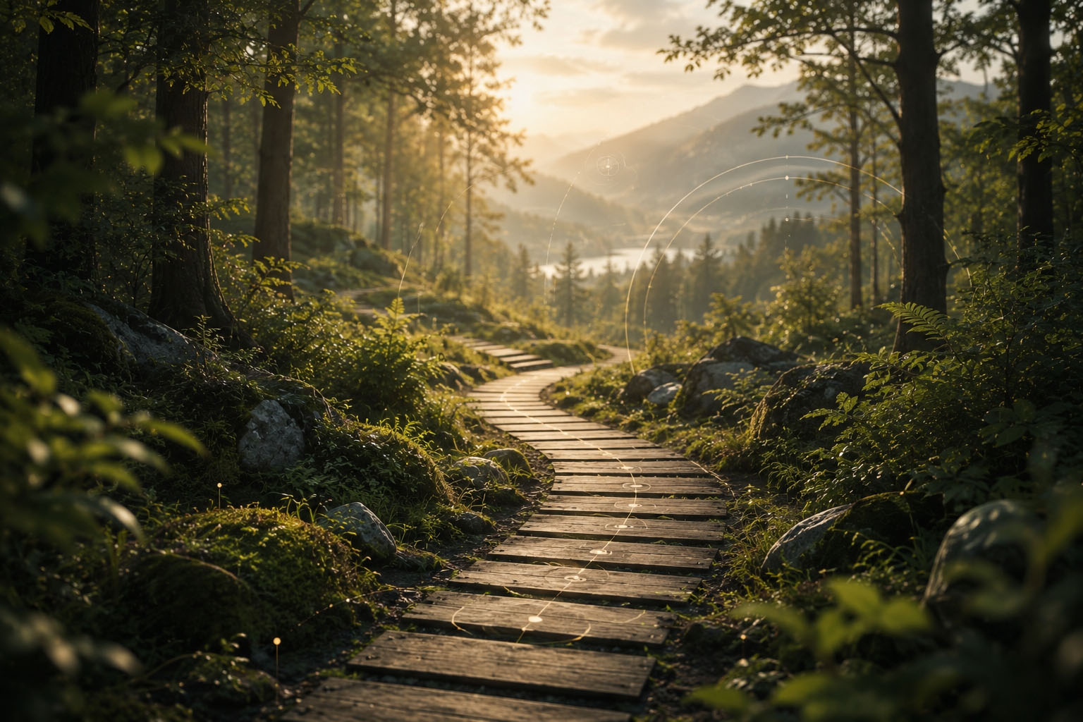 A misty woodland stream at dawn — the spirit of Greener Games
